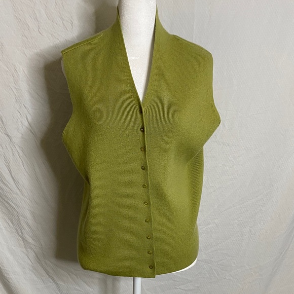 Eileen Fisher Sweaters - Eileen Fisher V-Neck Sweater Vest in Olive green merino wool xl button up